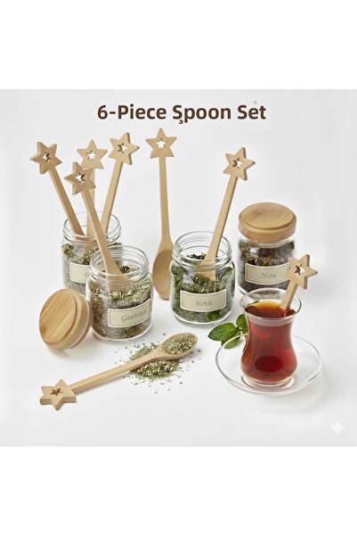 HOMEFECT Bamboo Tea, Spice Spoon Set of 6 with Star Figures