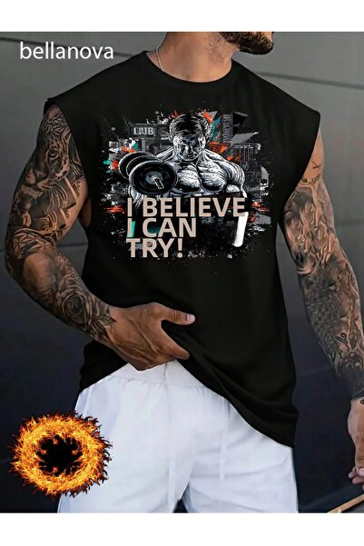 bellanova Men's Sports and Casual Stylish Printed Cotton Fabric Black Fitness...