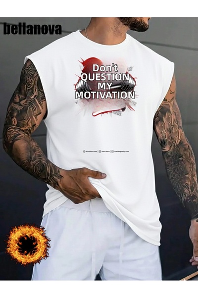 bellanova Men's White Printed Oversized Cut Cotton Crew Neck Undershirt