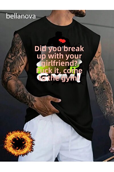 bellanova Men's Streetwear Style Original Lettered Black Cotton Tank Top Clot...