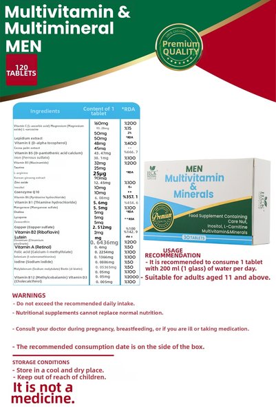 HCK NATURAL Men's Special Multivitamin & Multimineral 39 Tablets Food Supplement Blister