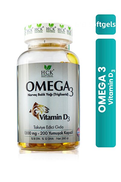HCK NATURAL زيت السمك النرويجي أوميجا 3 1000 مجم - 200 كبسولة فيتامين د3 زيت ...