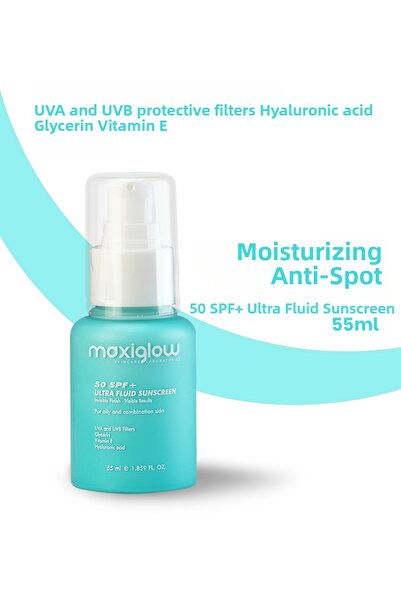 MaxiGlow 50Spf+ Ultra Fluid Facial Sunscreen Cream, Anti-Blemish, Moisturizin...
