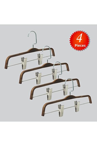 NYN Wooden 8178 (Silver Hooked Lama) Latched Skirt and Trouser Hangers 4 Pieces