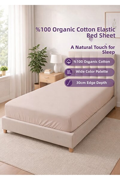 Days In Colours Cearșaf elastic din bumbac organic 100% - 100x200 - Pudra - S...