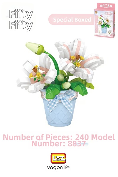 Vagonlife سلسلة مكعبات LOZ الصغيرة، باقة زهور مع زنبق في وعاء، 240 قطعة، مجمو...