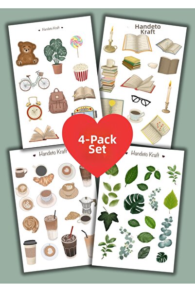 Handeto Kraft Σετ με 4 αυτοκόλλητα με θέμα το βιβλίο, αυτοκόλλητα, σημειωματά...
