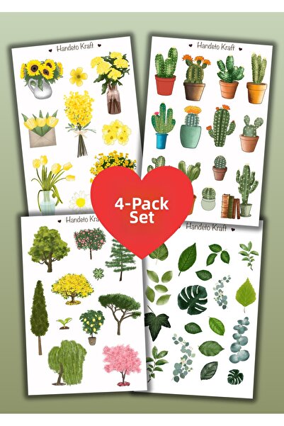 Handeto Kraft Σετ αυτοκόλλητων με θέμα τα φυτά και τα λουλούδια, 4 αυτοκόλλητ...