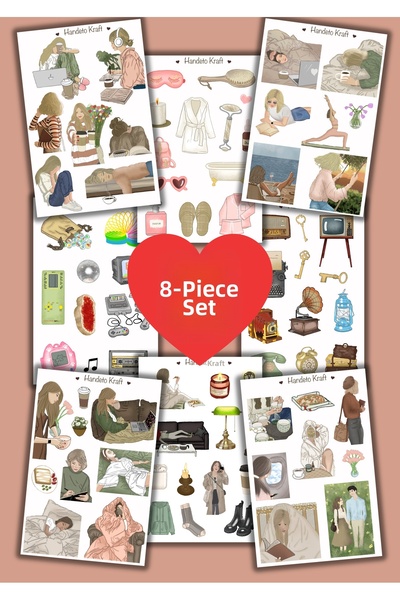 Handeto Kraft Σετ με 8 αυτοκόλλητα Mod & Vintage - 8x12 cm, για Bullet Journa...