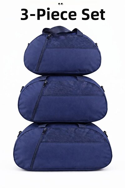 KAFF Navy Blue Set of 3 D Suitcase with Front Pocket, Adjustable Shoulder Str...