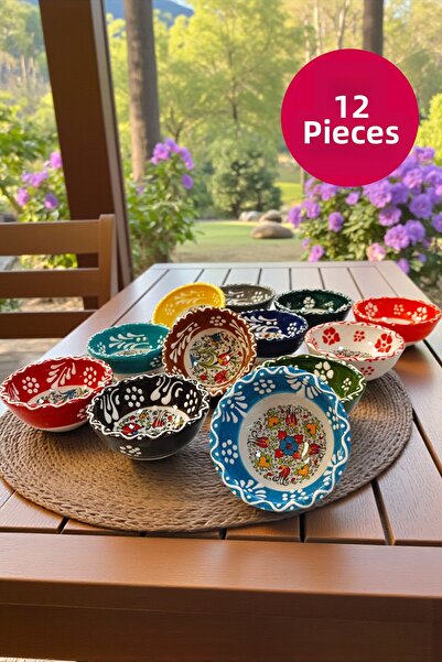 Otogar Çini Kutahya Series 12-Piece Ceramic Snack, Sauce, Breakfast, and Serv...
