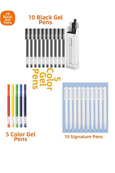 Xiaomi 10 أقلام جل سوداء، 10 أقلام توقيع، و5 أقلام جل متعددة الألوان
