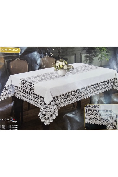 KÜBRAHOME'S Linen Luxury 160X220 cm Lace Tablecloth Ecru