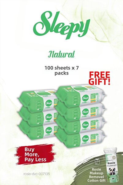 Sleepy مجموعة مناشف العناية الشخصية الطبيعية 7 باكج 100 قطعة وروزي