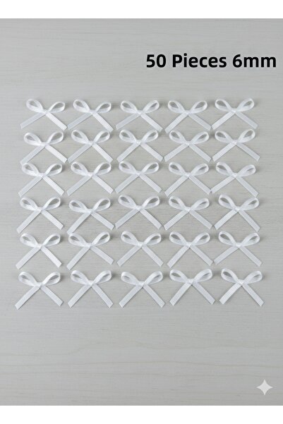 Esram Butik White Bow Ornament 6 mm Ribbon 50 Pieces