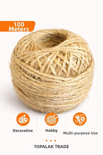 TOPALAKTİCARET Σχοινί γιούτας 100 MT Ψάθινο σχοινί Ke Λινό p- Σχοινί σάκου Δι...