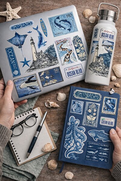 Limitless Design Vintage Ocean Sticker Set 22X30 cm – Lighthouse, Whale and M...