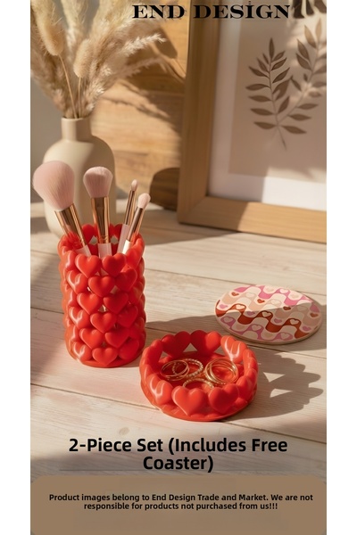 END Design مجموعة منظمات على شكل قلب (قطعتان) |   حامل فرش المكياج ومنظم المج...