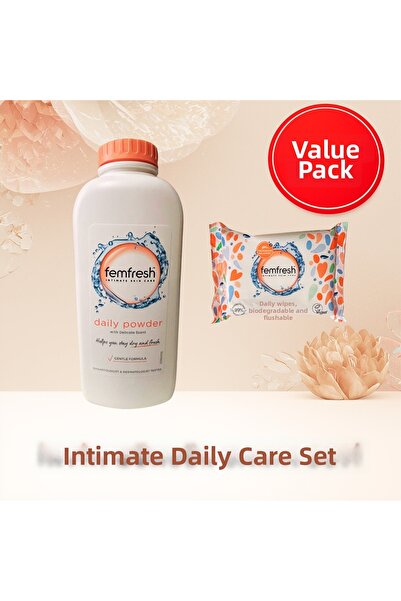 Femfresh مجموعة العناية بالمنطقة الحساسة - مناديل مبللة وبودرة ماصة للرطوبة