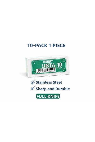 CT STONES Derby Usta Double Sided Razor Full Blade Barber Razor 10 Pieces 1 Pack