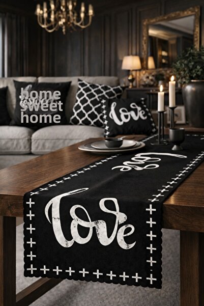 SasoHome Tesatura de Catifea de Calitate cu Motiv Dragoste pe Fond Negru 45x1...