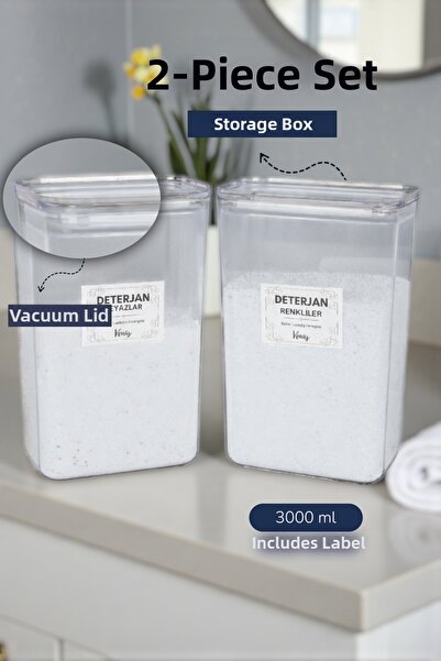 Karçiçeği Home Set de 2 borcane/cutii pentru detergent, culori albe, cu etich...