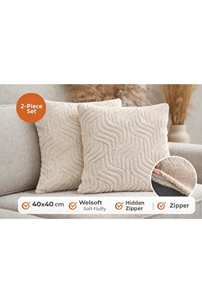 maison linden 2-Piece Welsoft Throw Pillow Cover 40X40 Cream with Hidden Zipp...