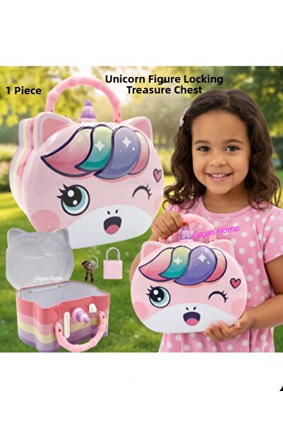 ÇEÇEN HOME Metal Piggy Bank with Unicorn Figure and Lock, Cute Metal Piggy Ba...