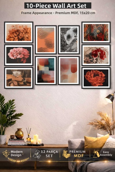 UNT 10-Piece Premium Mdf Wall Painting Set 15X20 cm Frame Look Modern Abstrac...