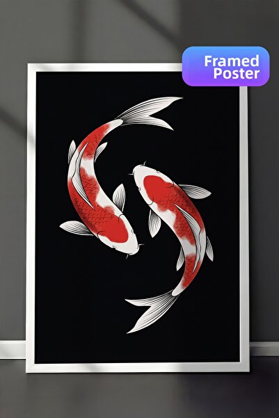 Zestia Ζωγραφική τοίχου με λευκό πλαίσιο, διακόσμηση σαλονιού με ρυθμό Koi σε...