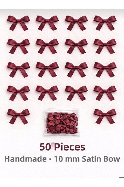 Esram Butik 50 Pieces of 10 mm Burgundy Ready-Made Bow Satin Ribbon - Wedding...