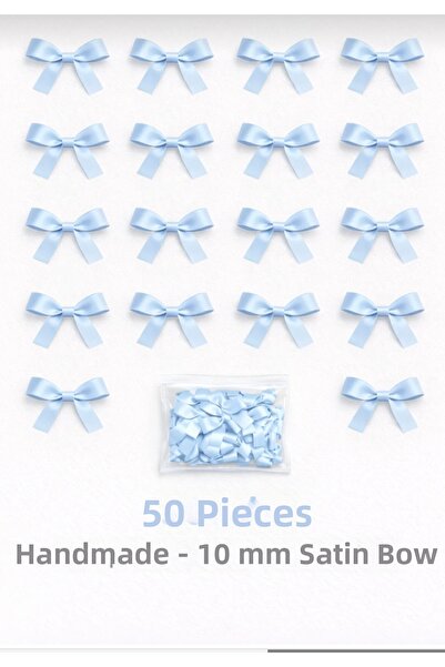 Esram Butik 50 Pieces of 10 mm Ready-Made Baby Blue Bows with Satin Ribbon - ...