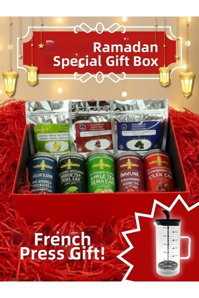 AiroBazar Ramadan Special Gift Box, 8-Piece Mixed Herbal Tea Set, French Pres...