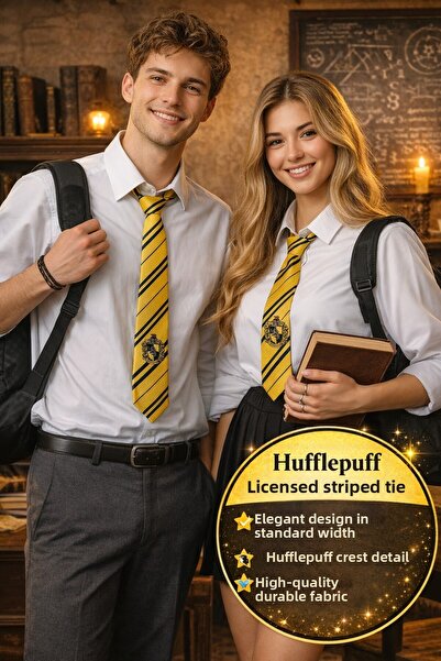 TOYFEST ربطة عنق هاري بوتر هافلباف للطلاب، رباط عنق مخطط أصفر مرخص للاستخدام ...