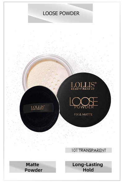 Lollis بودرة سائبة شفافة غير لامعة لتثبيت المكياج، بودرة مطفية 101 شفافة