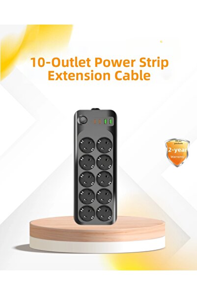 CT STONES 10-Port Multi-Plug Socket 2500W Extension Cable with Thermal Protec...