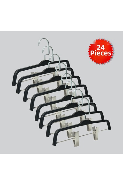 NYN Wooden 8178 (Silver Hooked Lama) Latched Skirt and Trouser Hangers 24 Pieces