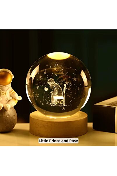 Najmaddin كرة زجاجية مضيئة كبيرة الحجم بتصميم الأمير الصغير مع حامل خشبي