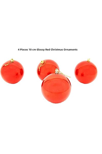 partidolu Culoare Roșu 10 cm Minge de Crăciun Lucioasă de Pin Cici 4 Bucăți