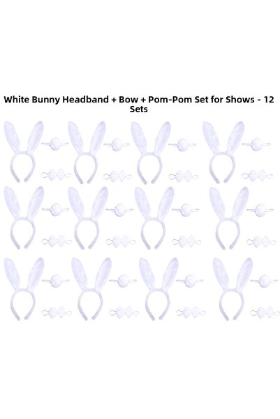 teknoparkx White Rabbit Costume Set – Crown, Bow Tie, Tail (Pack of 12) (5372)