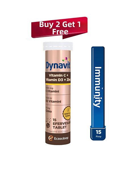 Dynavit فيتامين سي دي والزنك 15 قرص فوار - فيتامين سي، فيتامين د، زنك