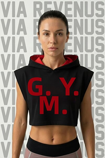 Vordevia GYM Αθλητικό γυναικείο crop top με στάμπα και κουκούλα χωρίς μανίκια