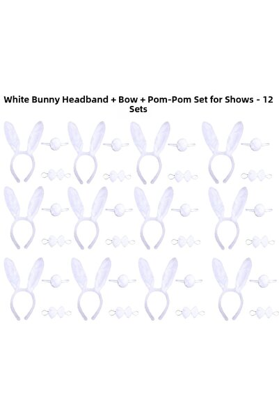 CT STONES Set costum iepure alb – Coroană, Papion, Coadă (Pachet de 12)