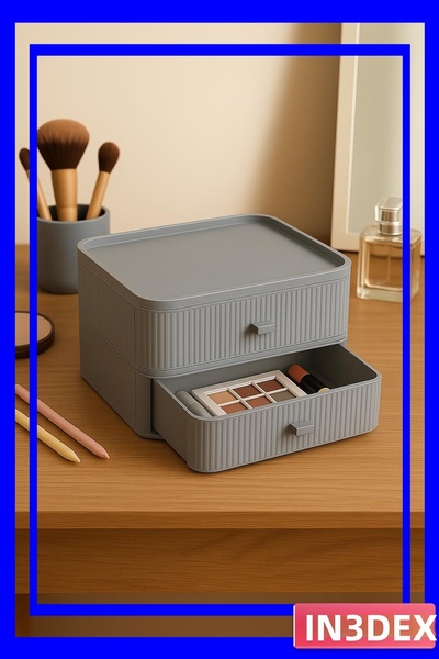 İN3DEX Gray Colored 2-Tier Drawer Organizer