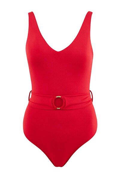 Trendyol Collection Roter Badeanzug mit V-Ausschnitt und Zubehör TBESS26MA00060