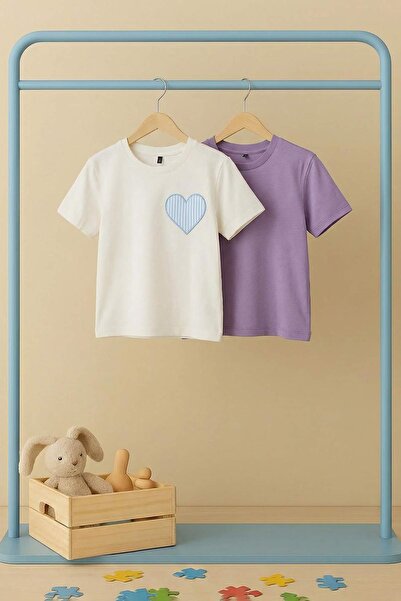 TRENDYOLKIDS تي شيرت محبوك سادة للفتيات من ليلا-إكرو مكون من قطعتين TKDSS26TS...