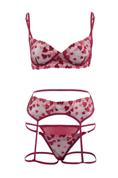 Trendyol Collection Burgunderrotes Brode Heart Kapsless Unterwäscheset THMSS2...