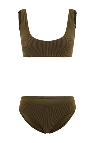 Trendyol Collection Khaki Bralette Covered Textured Regular Waist Regular Bik...