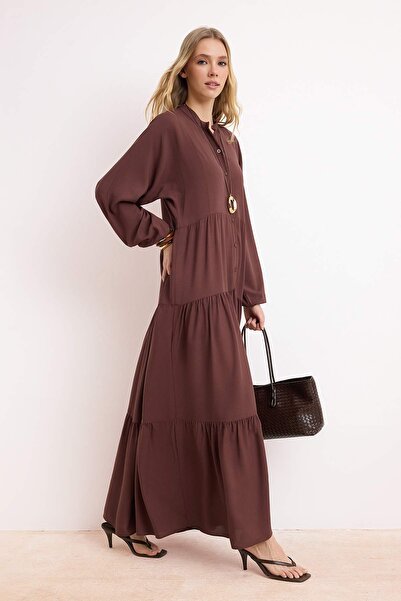 Trendyol Modest Brown*001 More Sustainable Unlined Plain Woven Shally Hijab D...