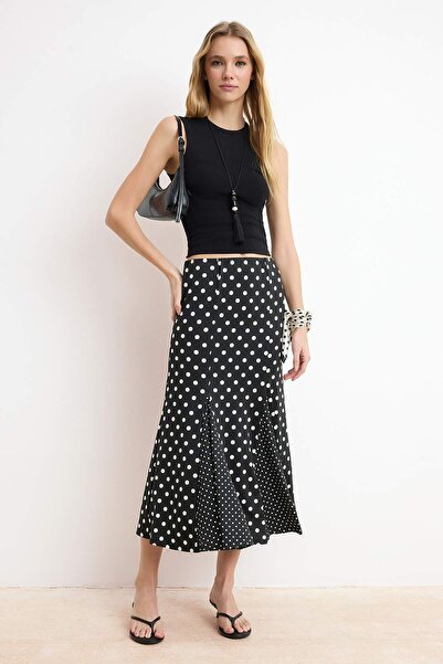 Trendyol Collection Чорна спідниця з крапками, А-силует/дзвіноподібна форма, ...